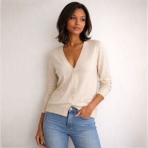 Lord & Taylor All-Season Extra Fine Merino Wool Cardigan in Ivory
